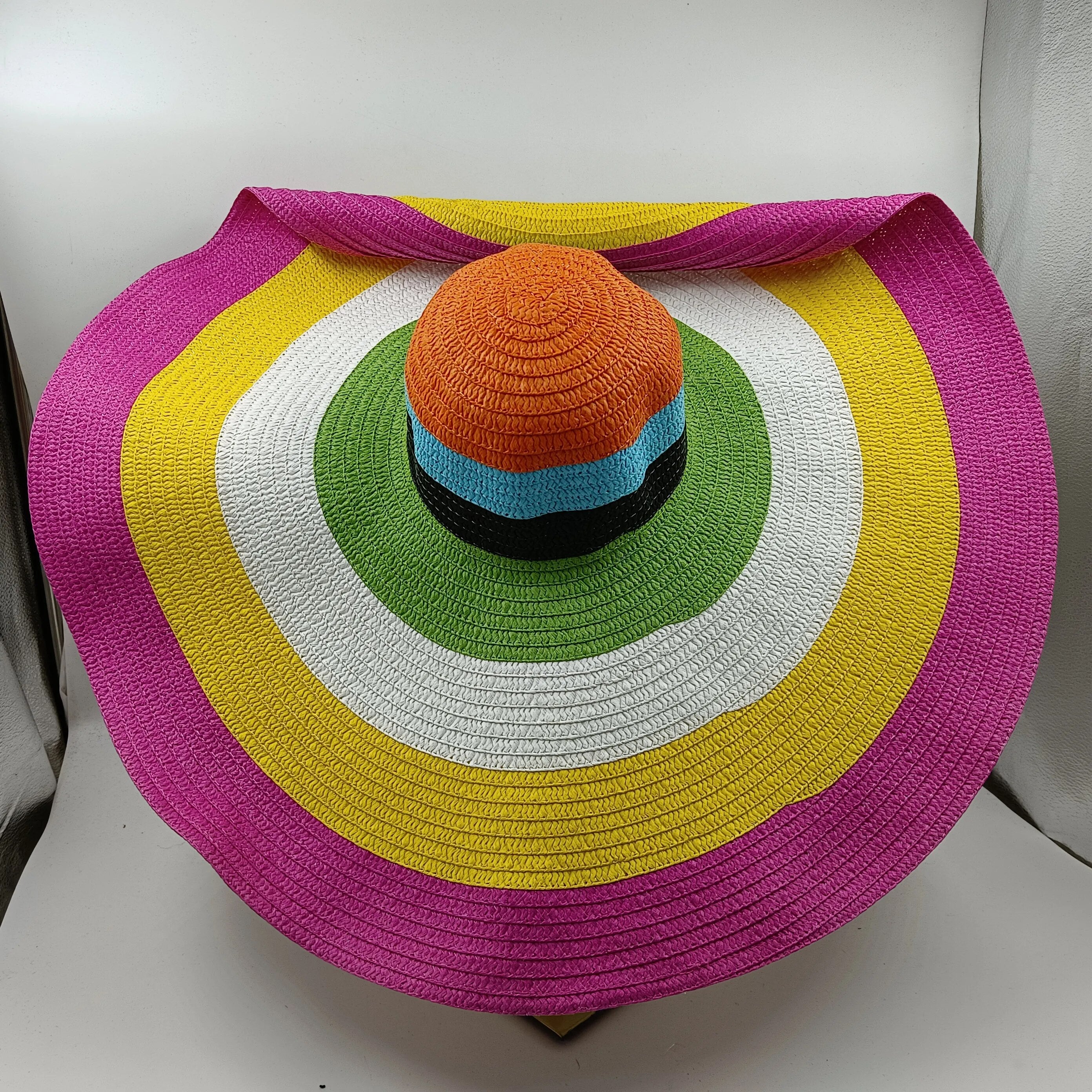 Color blocked Straw hat 25cm big brim fashionable sun hat ultra-thin breathable summer hat beach travel Straw hat wholesale