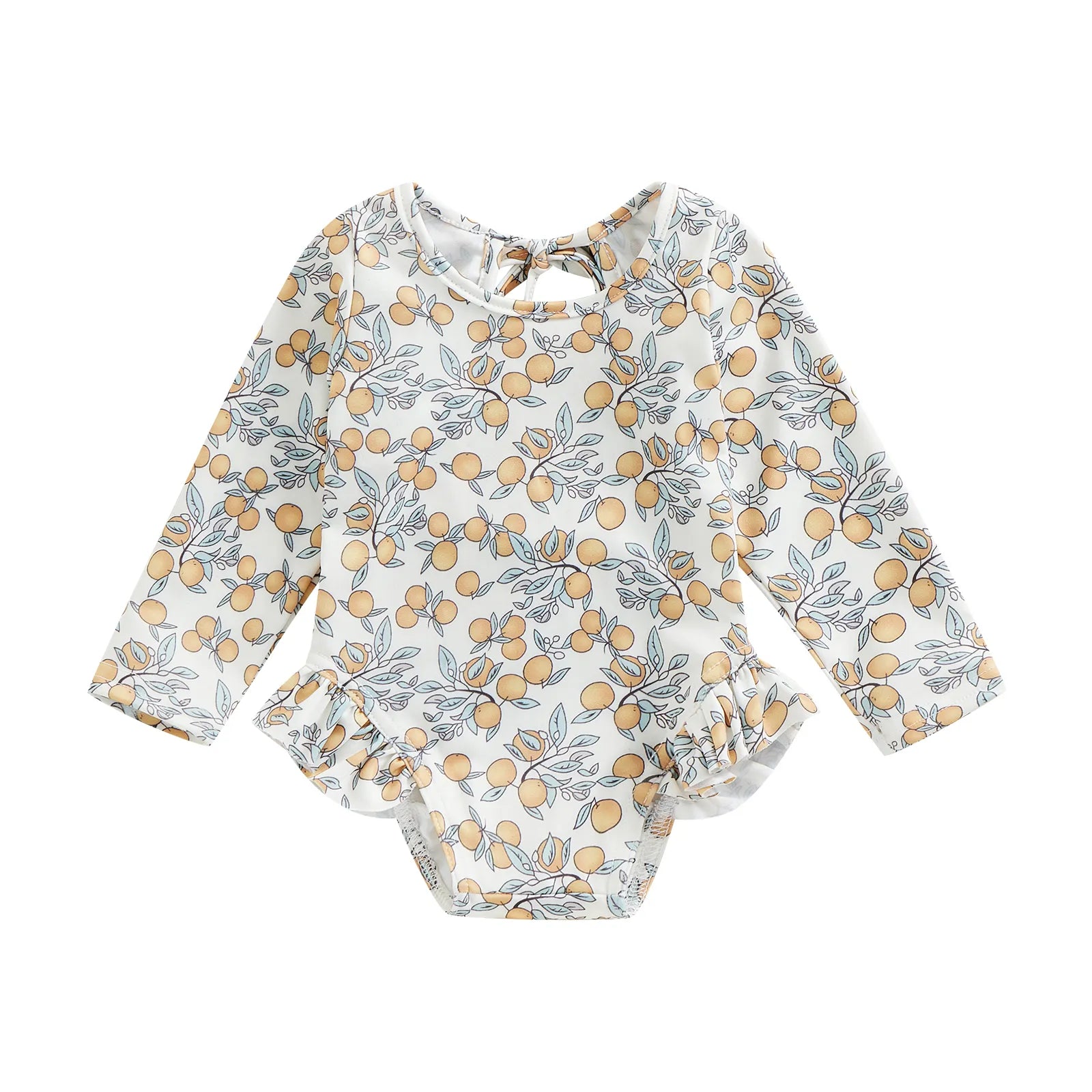 EWODOS 1-4 Years Toddler Baby Kids Girls Summer Sweet Swimsuits Floral Print Long Sleeve Ruffles Swimwear Beachwear Bathing Suit