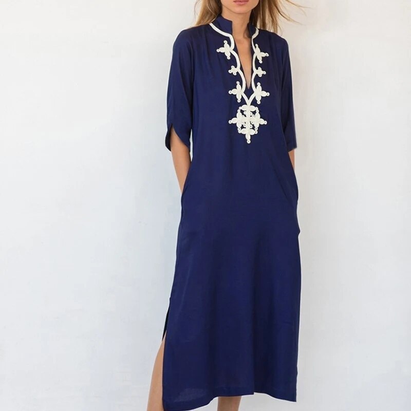 New Cover-up Beach Maxi Dress 2024 Robe De Plage Embroidery Beach Cover Up Sarong Women Beach Pareo Tunic For Beach Swimwear