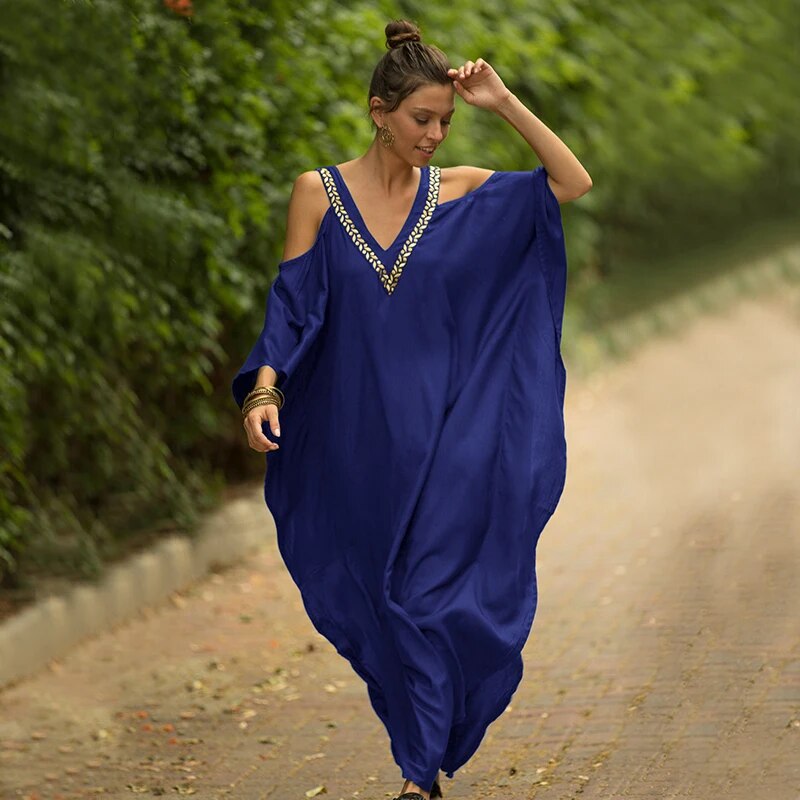 New Cover-up Beach Maxi Dress 2024 Robe De Plage Embroidery Beach Cover Up Sarong Women Beach Pareo Tunic For Beach Swimwear