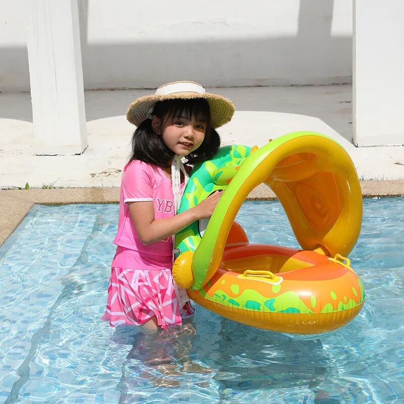 Infant Float Swimming Circle Inflatable Pool Float Swimming Ring Baby Water Seat with Sunshade Summer Beach Party Toys for 1-4T