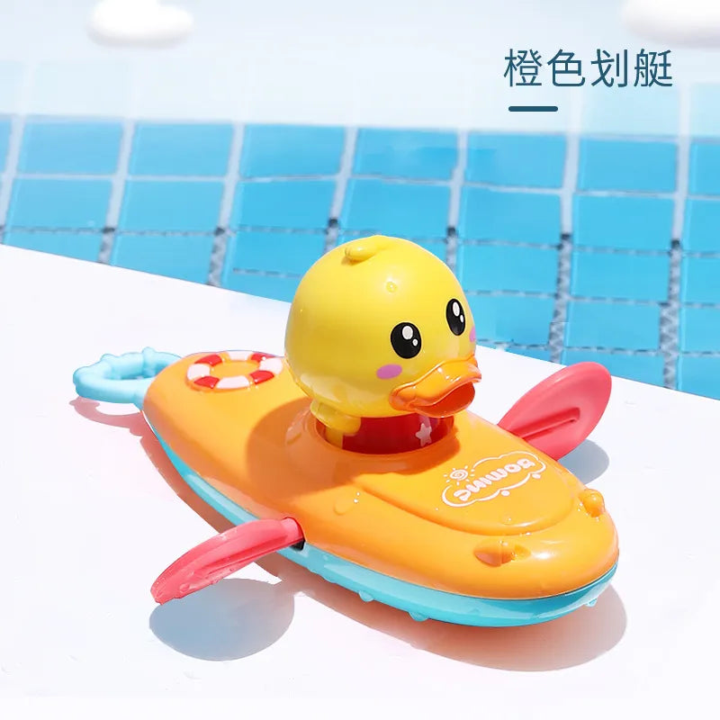 Children Bath Water Playing Toys Chain Rowing Boat Swim Floating Cartoon Duck Infant Baby Early Education Bathroom Beach Gifts