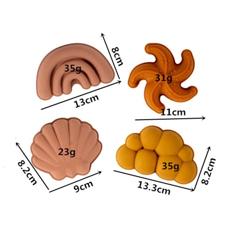 Animal Fruits Silicone 4pcs/Set Sand Mold Seaside Digging Soil Snow Tool Bucket Beach Accessories Toys for Children Outdoor Play