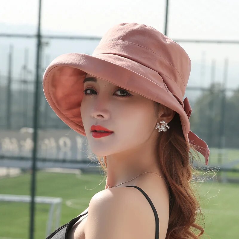 2021 New Summer Hat Panama For Women Visor Sun Protection UV Bucket Hat Beach Panama Women Bucket Hat Solid Hat Collapsible