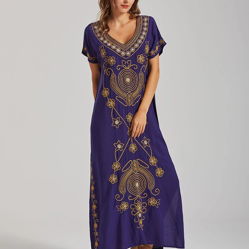 New Cover-up Beach Maxi Dress 2024 Robe De Plage Embroidery Beach Cover Up Sarong Women Beach Pareo Tunic For Beach Swimwear