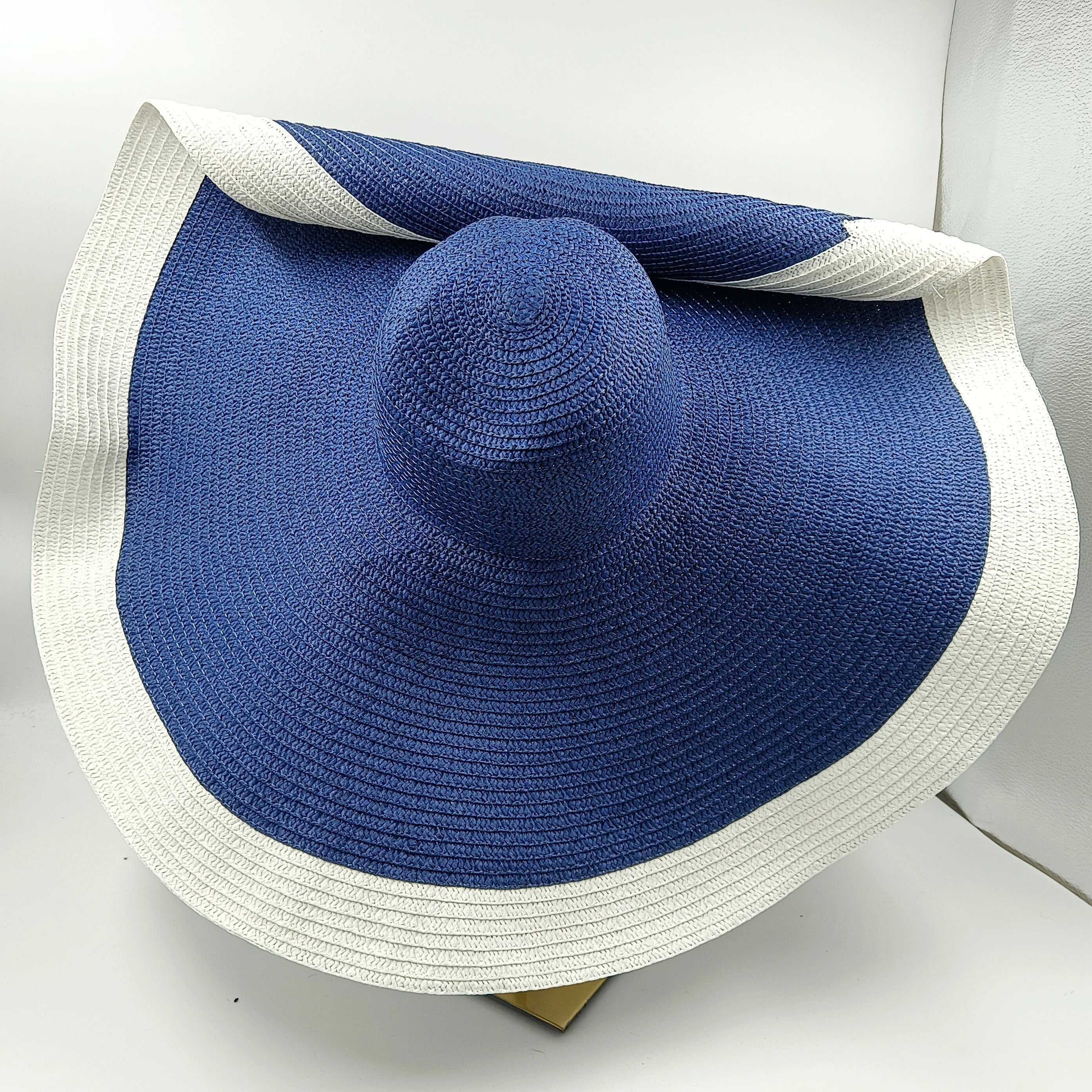 Color blocked Straw hat 25cm big brim fashionable sun hat ultra-thin breathable summer hat beach travel Straw hat wholesale