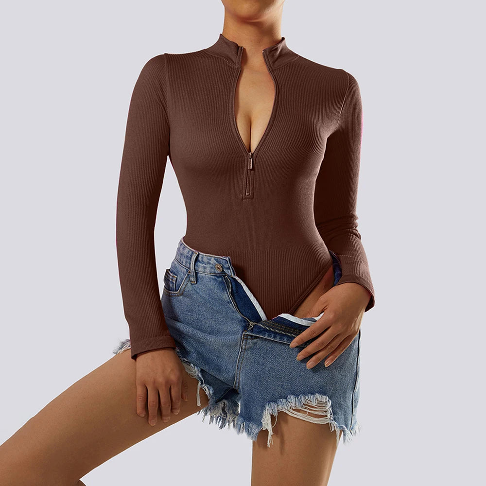 Bodycon Bodysuit Women Jumpsuit Clothing Fashion Streetwear Outfits Romper Playsuits Long Sleeve Zipper Jumpsuit 2024 New