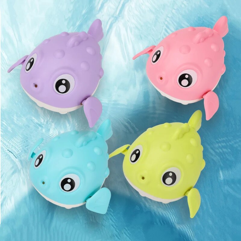 Toddler Bath Toys Cute Cartoon Swimming Shark Clockwork Wagging Tail Rotating Device Beach Baby Bath Tub Wind Up Toy