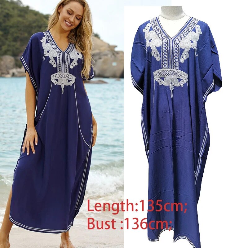 New Cover-up Beach Maxi Dress 2024 Robe De Plage Embroidery Beach Cover Up Sarong Women Beach Pareo Tunic For Beach Swimwear