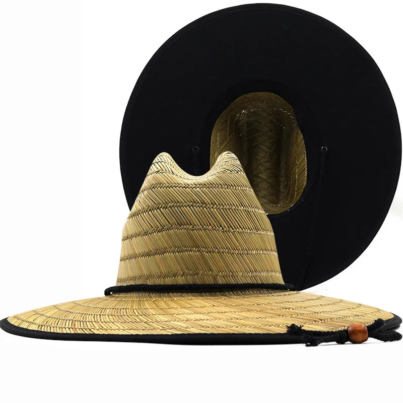 lining Handwork Women Black Men Lifeguard Hat Straw Summer Beach Sun hat Outdoor Summer Wide Brim Panama Straw Girl Summer Hat