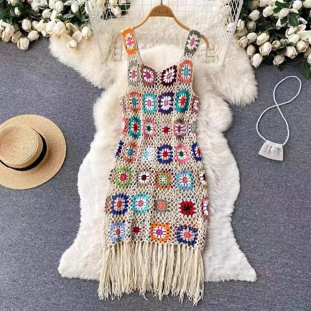 New Bohemian Holiday Handmade Crocheted Cover-ups For Swimwear Vacation Crochet Women's Swimming Beach Dress Sexy Lingerie Dress