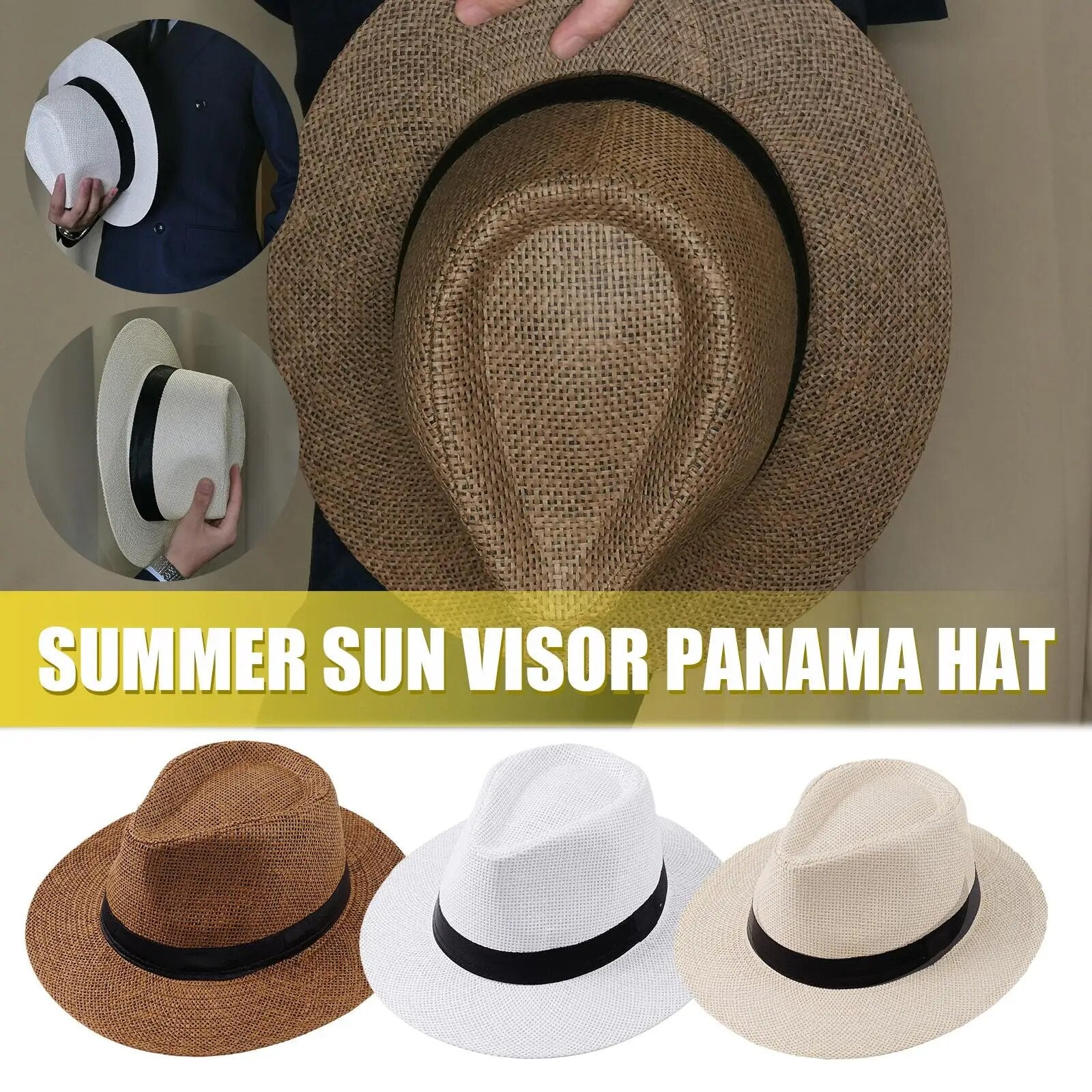 Straw Fedora Sun Hat Unisex Women Men Fashion Summer Casual Trendy Beach Sun Straw Panama Jazz Hat Panama Cowboy