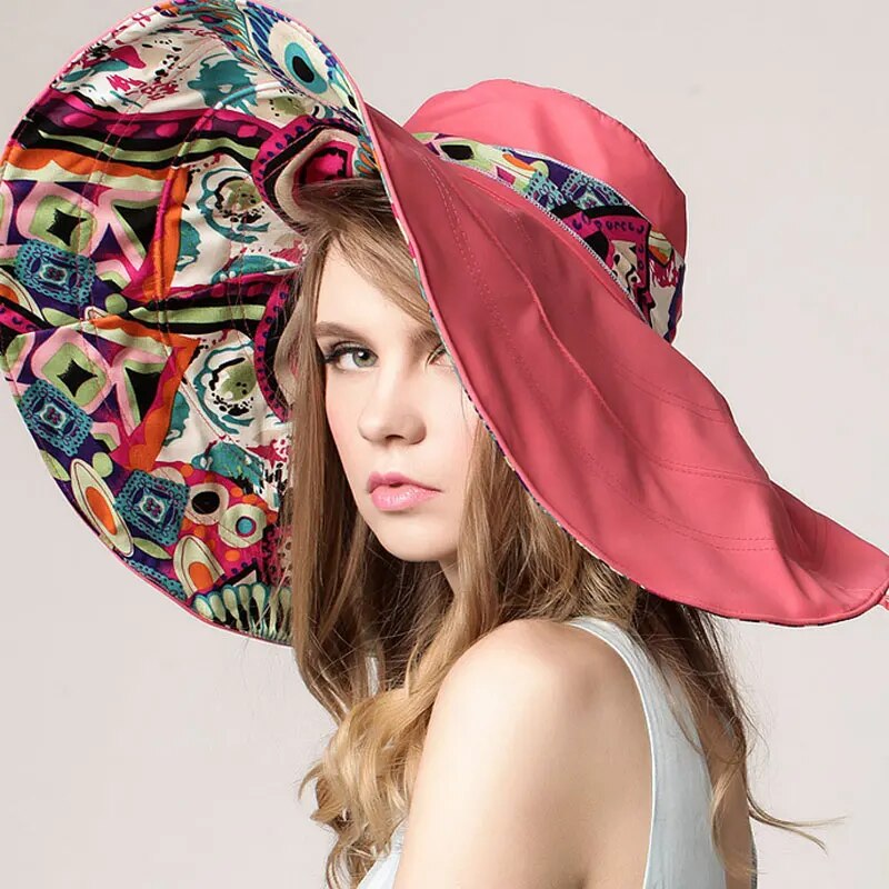 Summer Sun Protection Folding Flower Sun Hat for Women Wide Brim Cap Ladies Beach Visor Hat Girl Holiday UV Protection Sun Hat