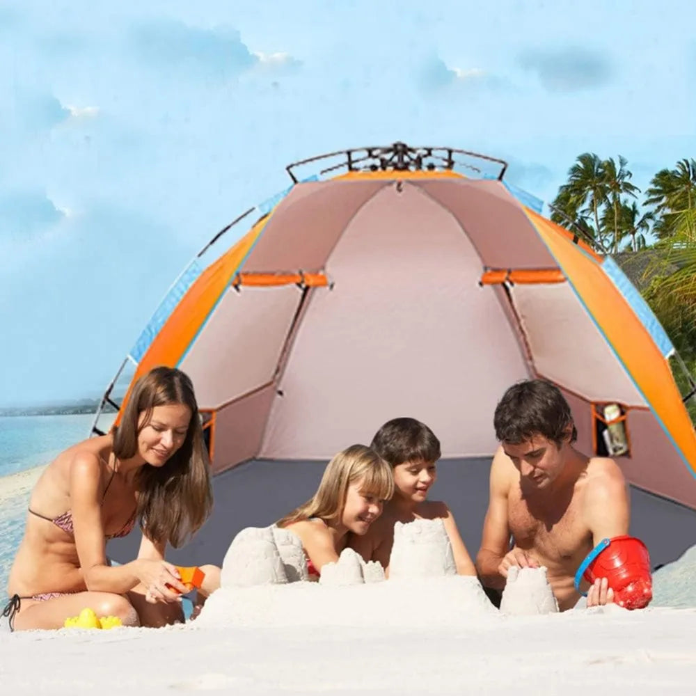 X-Large 4-Person Beach Tent - Portable Sun Shade & Bag