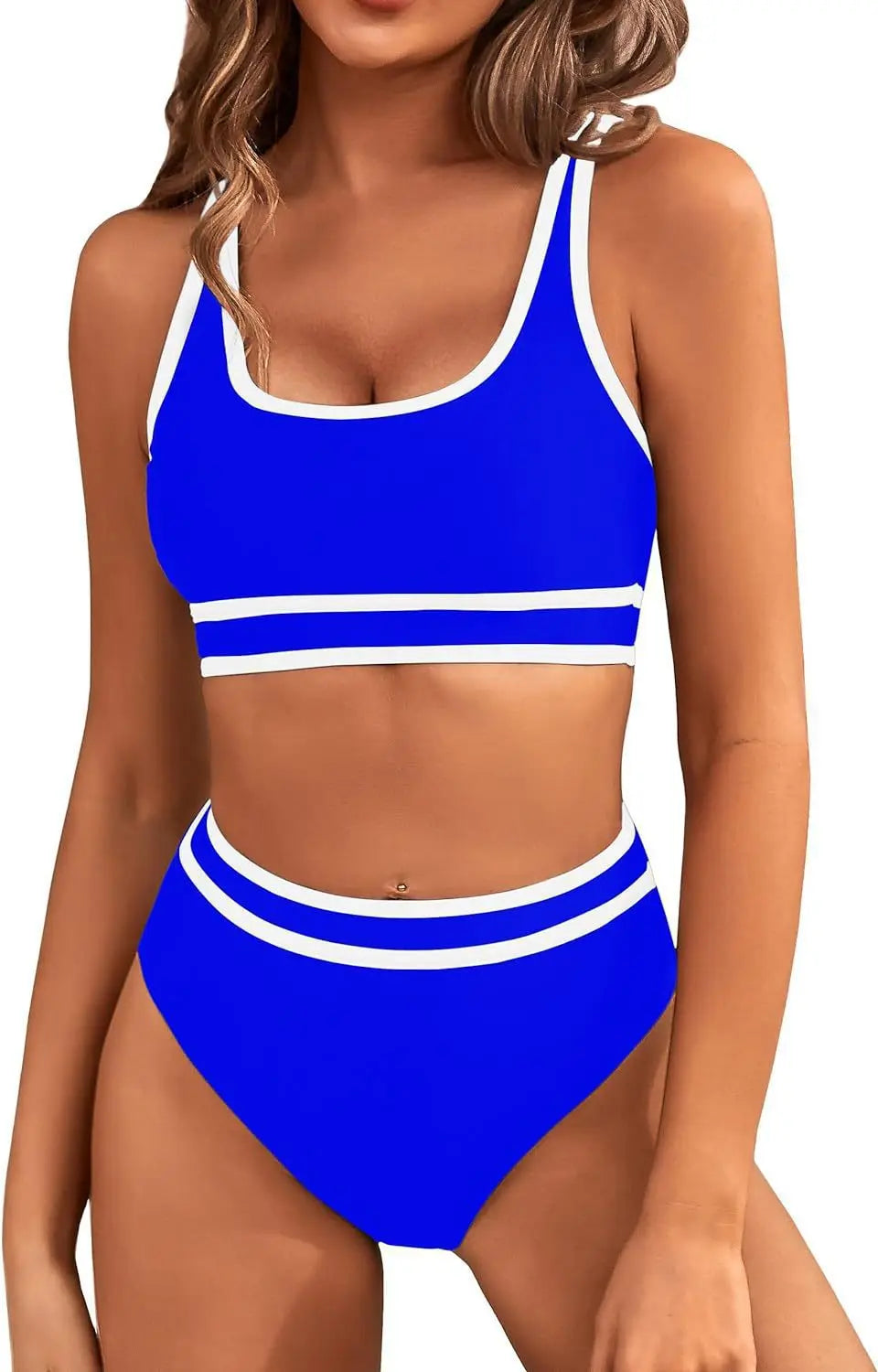 2024 Women's High Waisted Bikini Sets-porty Color Block Two-Piece, Cheeky High Cut Swimsuits