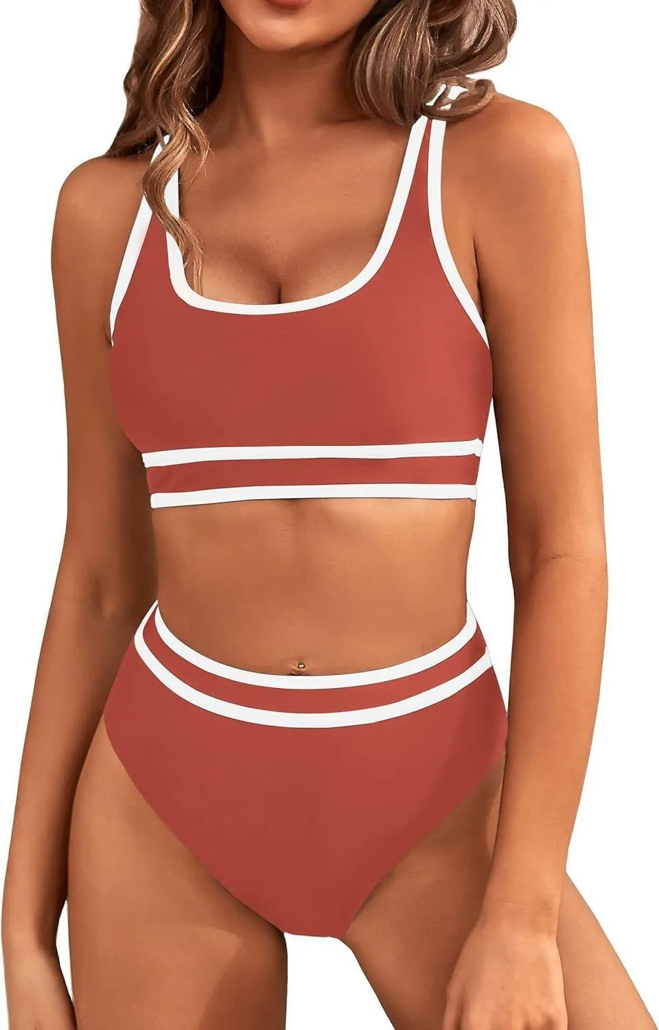 2024 Women's High Waisted Bikini Sets-porty Color Block Two-Piece, Cheeky High Cut Swimsuits