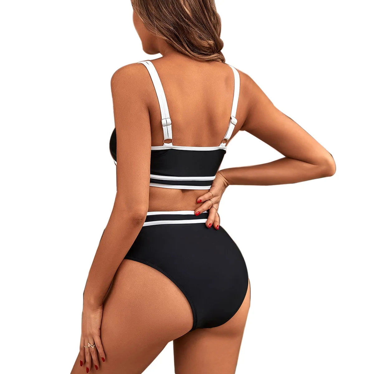 2024 Women's High Waisted Bikini Sets-porty Color Block Two-Piece, Cheeky High Cut Swimsuits